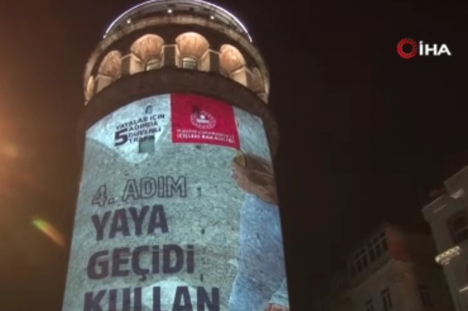 Galata Kulesi’nde Trafik Haftası'nın kapanışına özel ışıklı gösteri